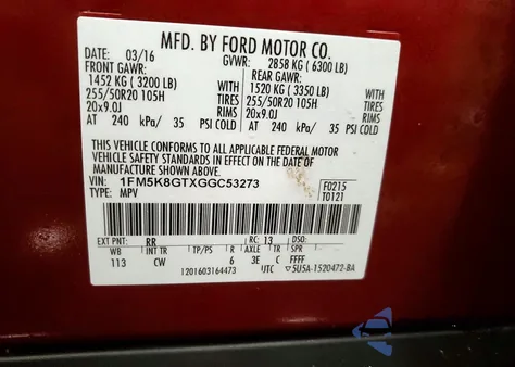 2016 Ford Explorer Sport z USA, uszkodzony, nr VIN 1FM5K8GTXGGC53273